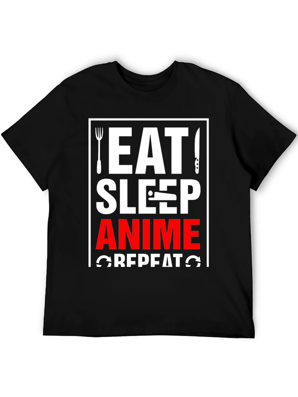 Eat Sleep Anime Repeat Black Graphic T-Shirt