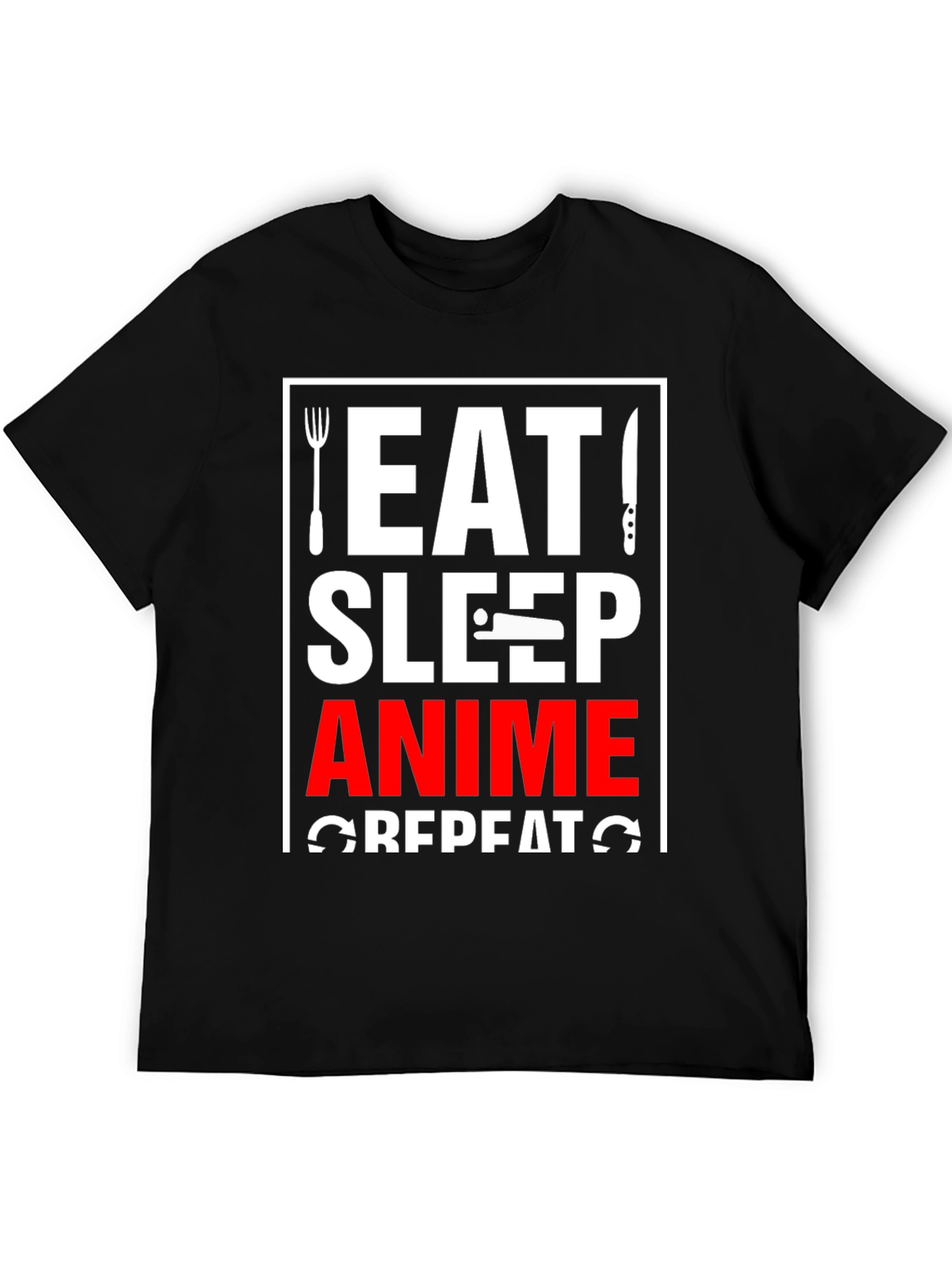 Eat Sleep Anime Repeat Black Graphic T-Shirt