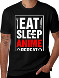 Eat Sleep Anime Repeat Black Graphic T-Shirt