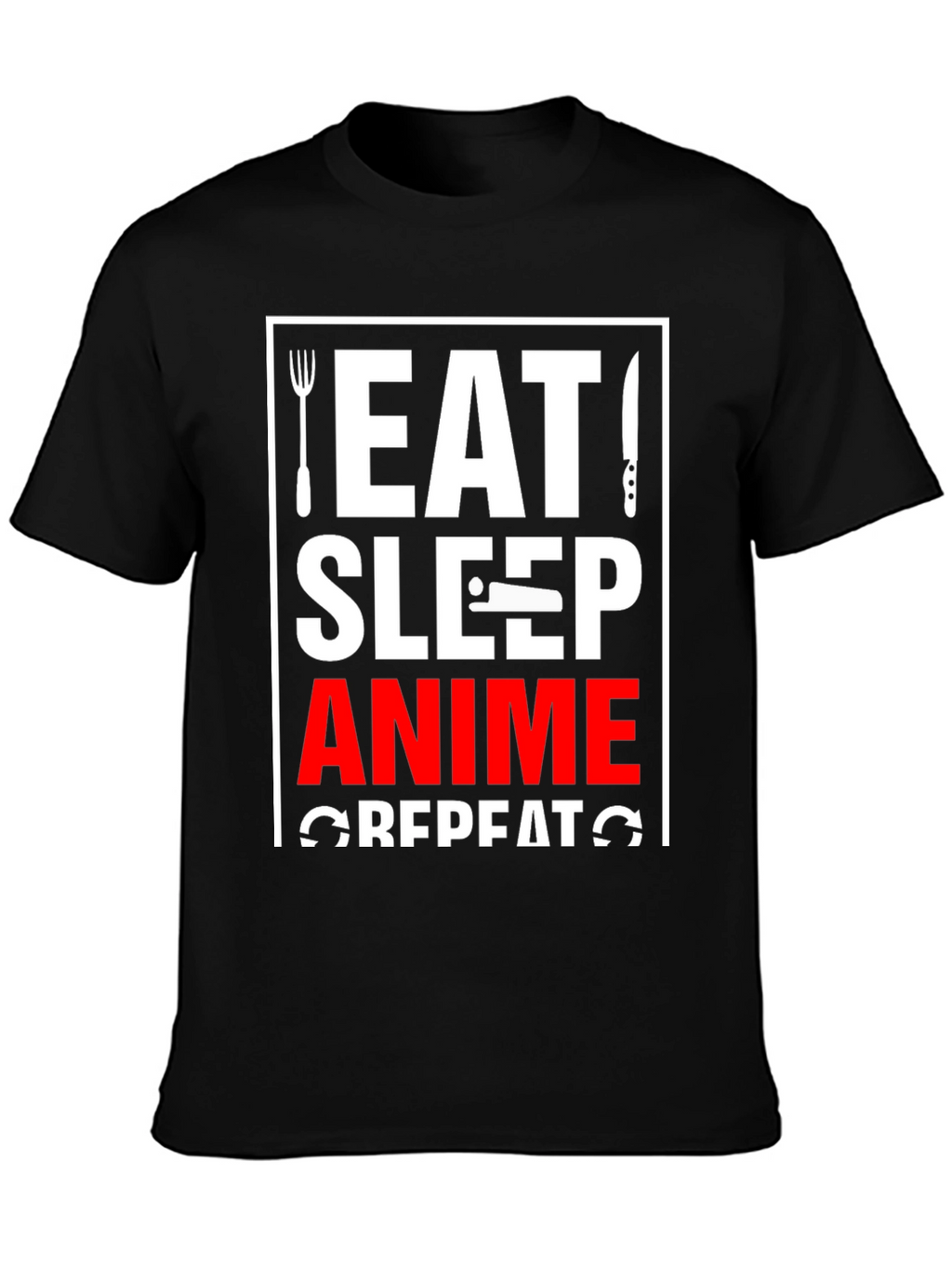 Eat Sleep Anime Repeat Black Graphic T-Shirt