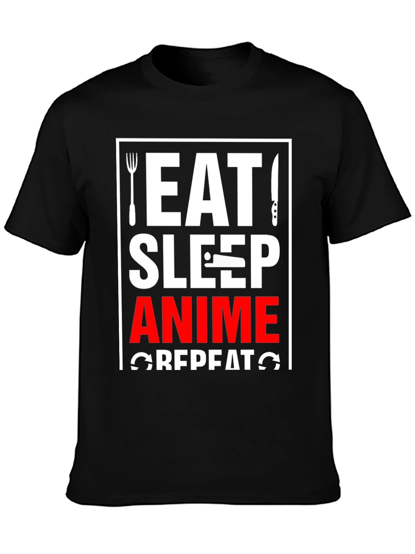 Eat Sleep Anime Repeat Black Graphic T-Shirt