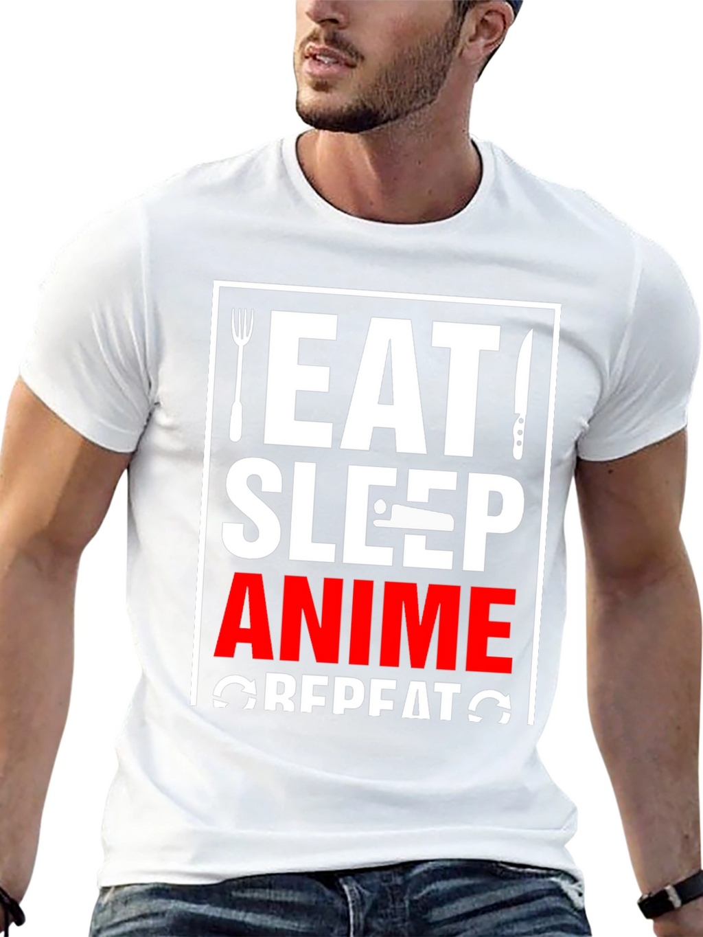 Eat Sleep Anime Repeat Black Graphic T-Shirt