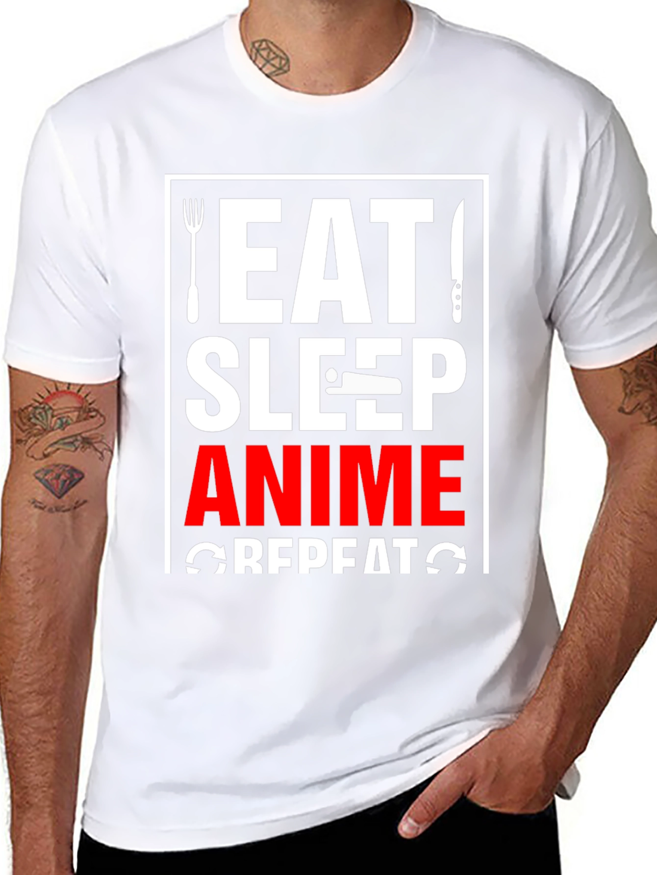 Eat Sleep Anime Repeat Black Graphic T-Shirt