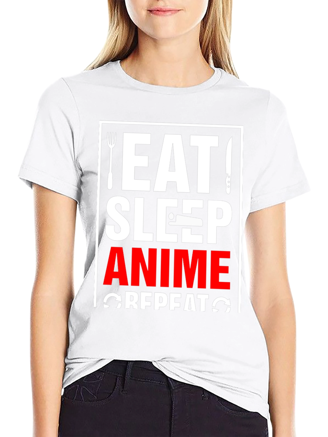 Eat Sleep Anime Repeat Black Graphic T-Shirt