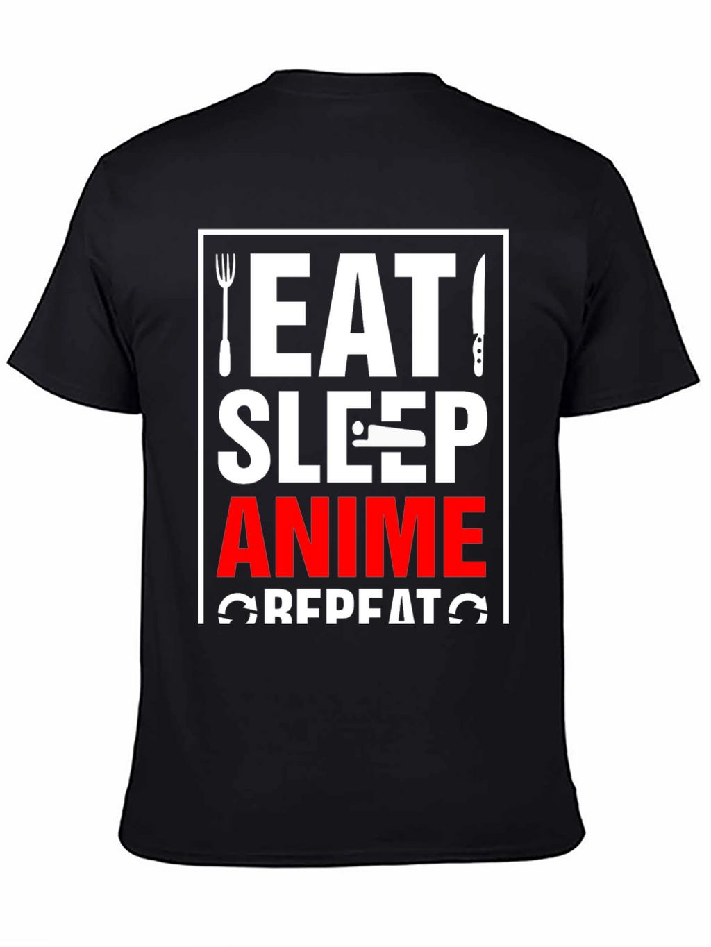 Eat Sleep Anime Repeat Black Graphic T-Shirt