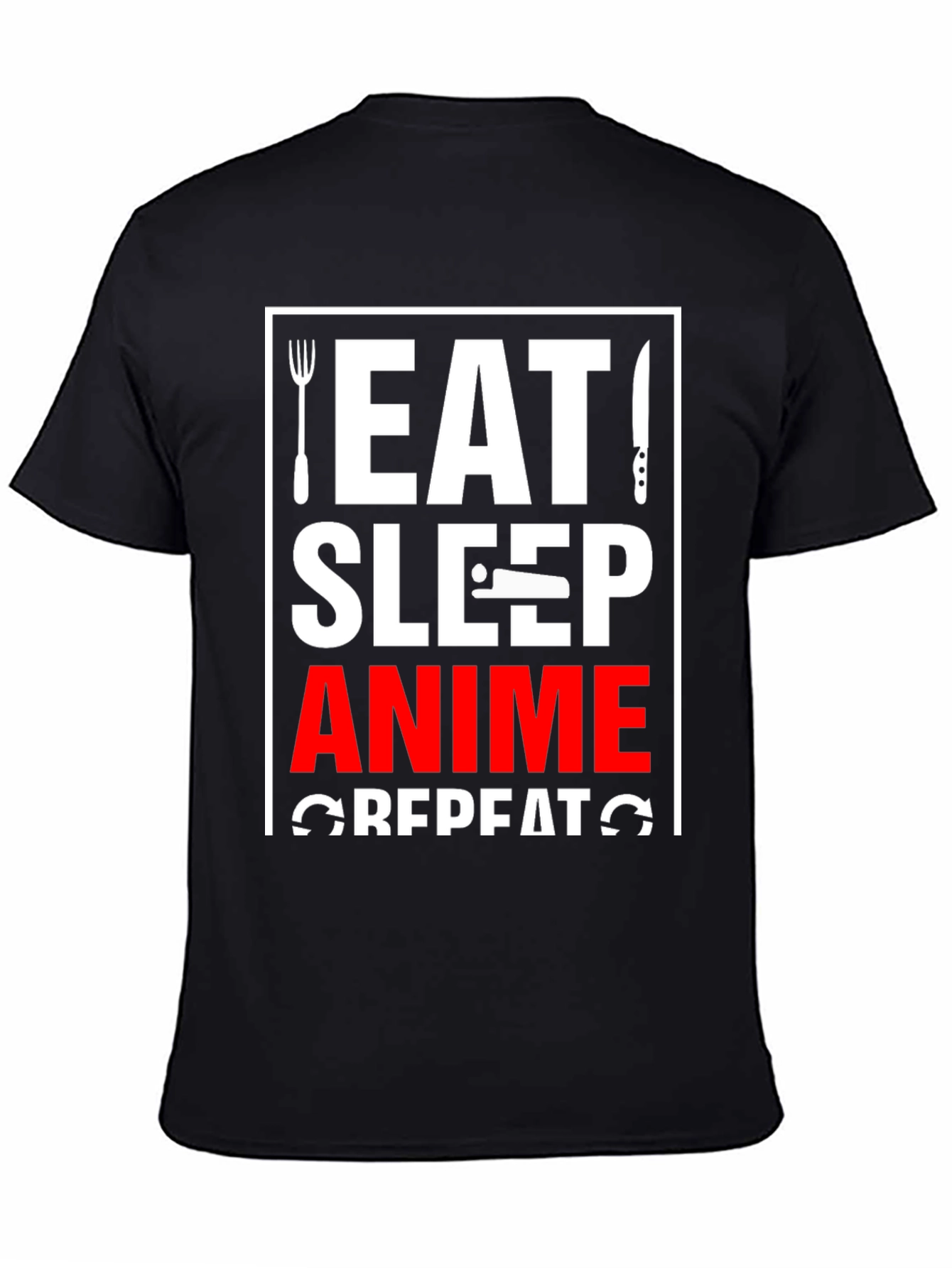 Eat Sleep Anime Repeat Black Graphic T-Shirt