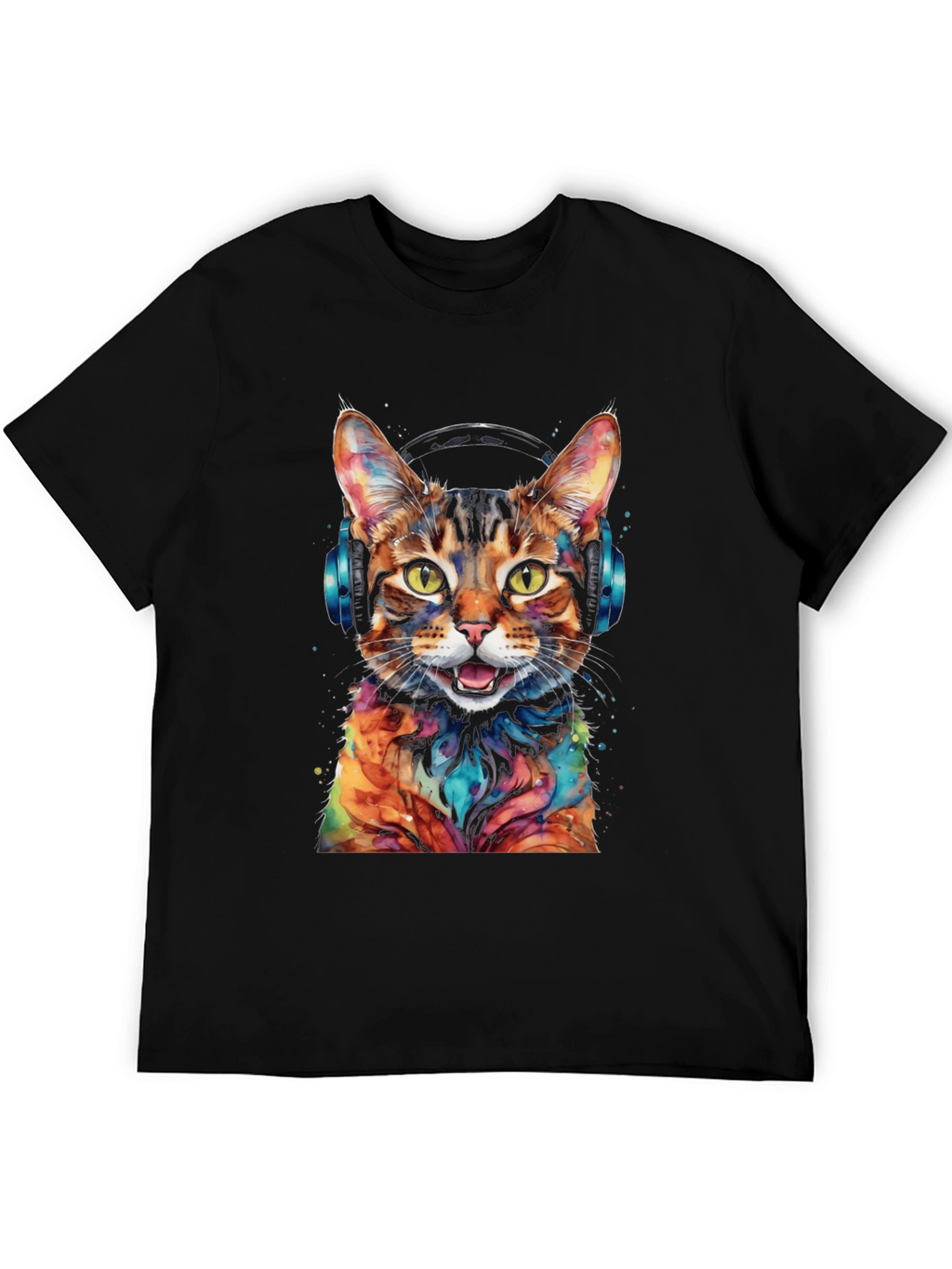 Cool Cat with Headphones Graphic Tee