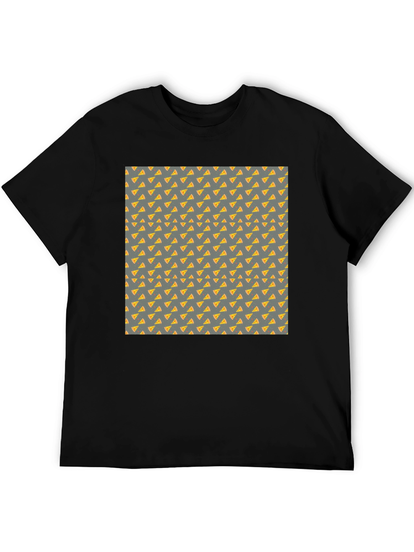 Pizza Slice Pattern Black T-Shirt
