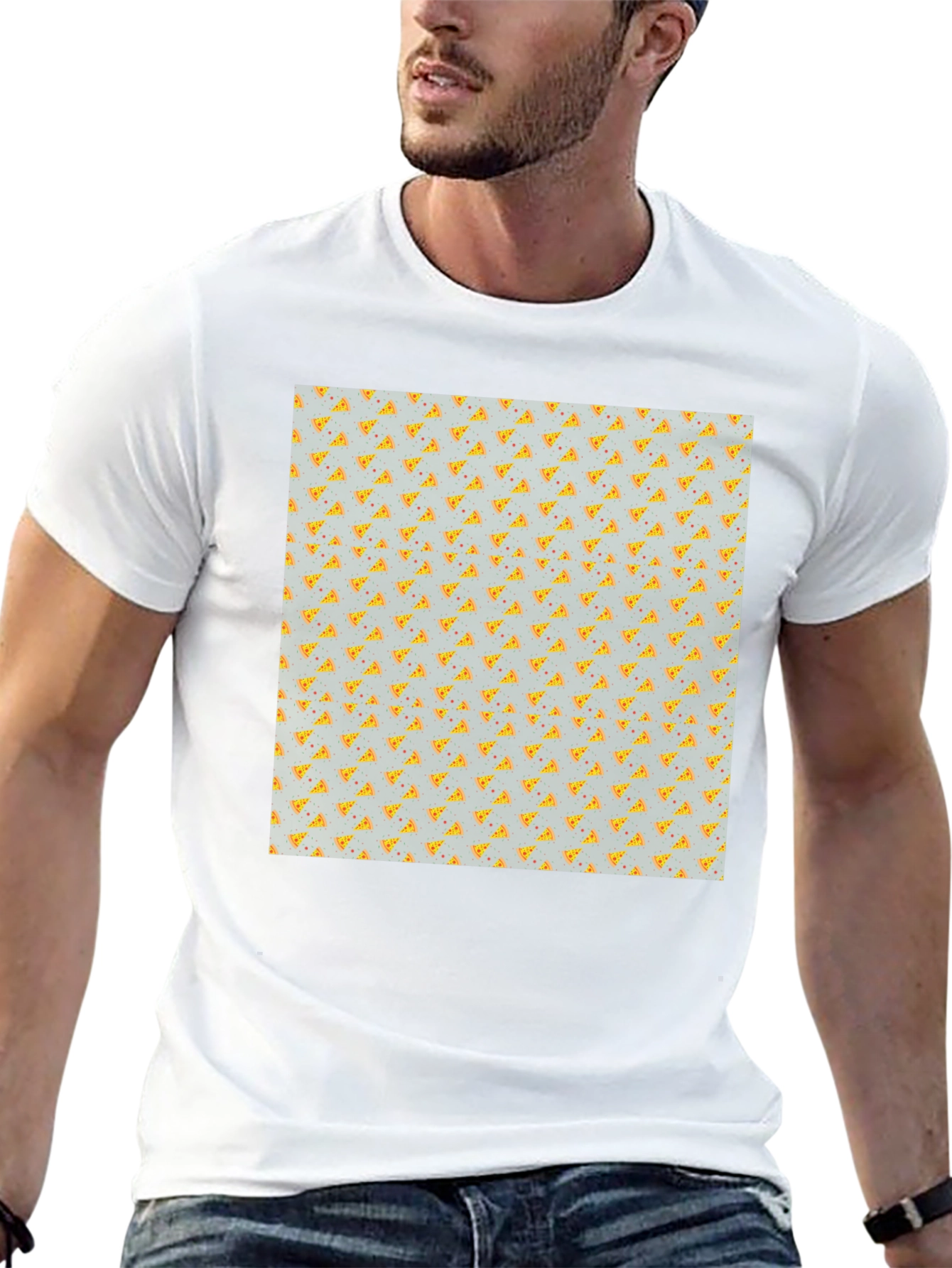 Pizza Slice Pattern Black T-Shirt