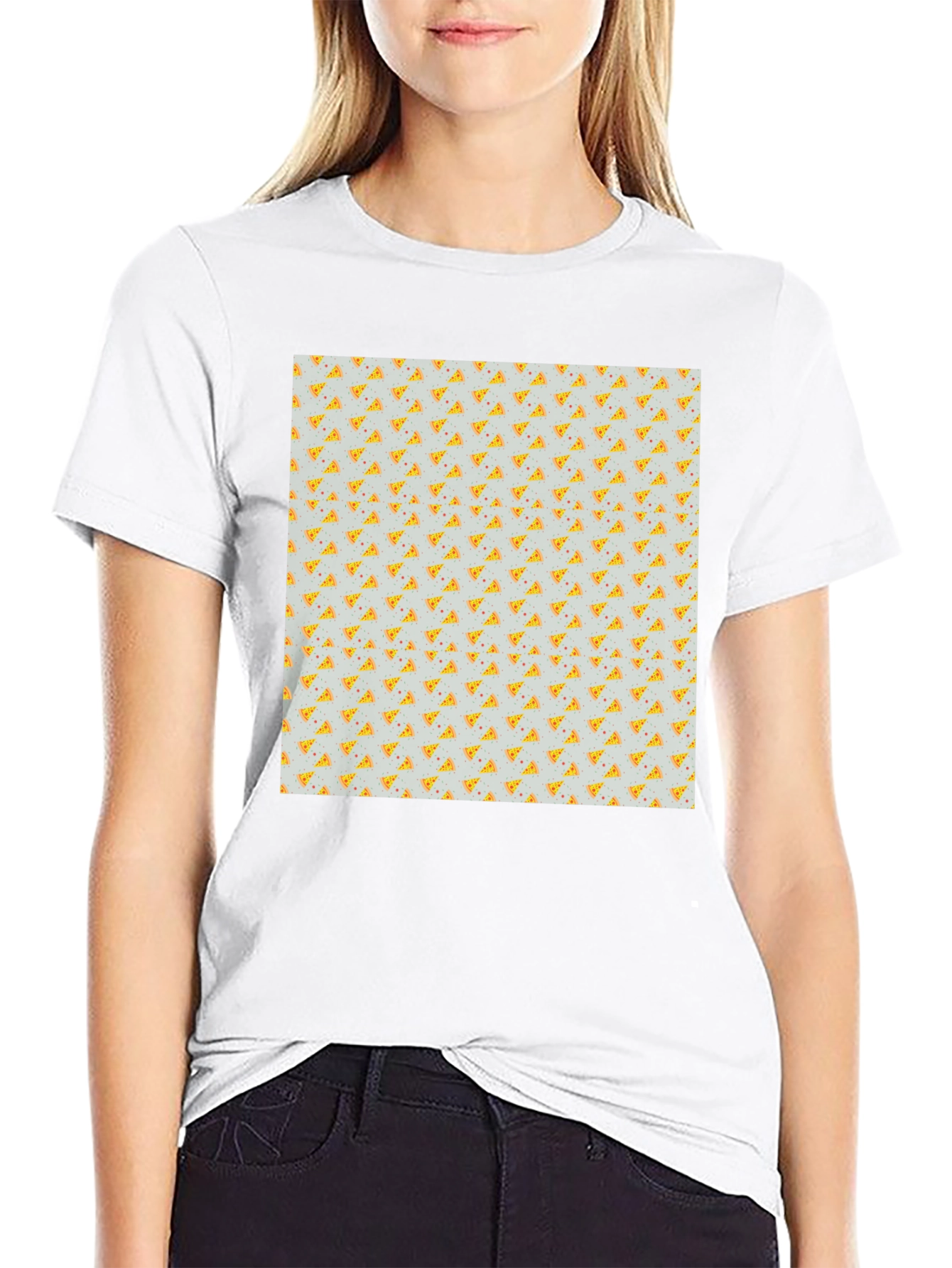 Pizza Slice Pattern Black T-Shirt