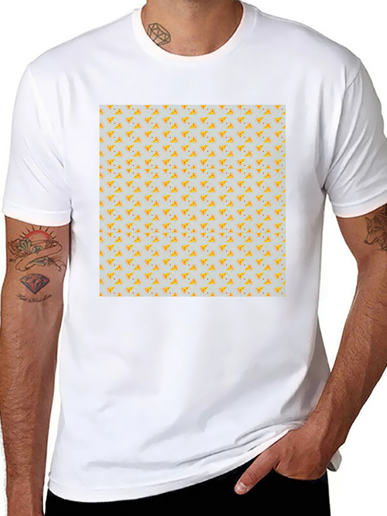 Pizza Slice Pattern Black T-Shirt
