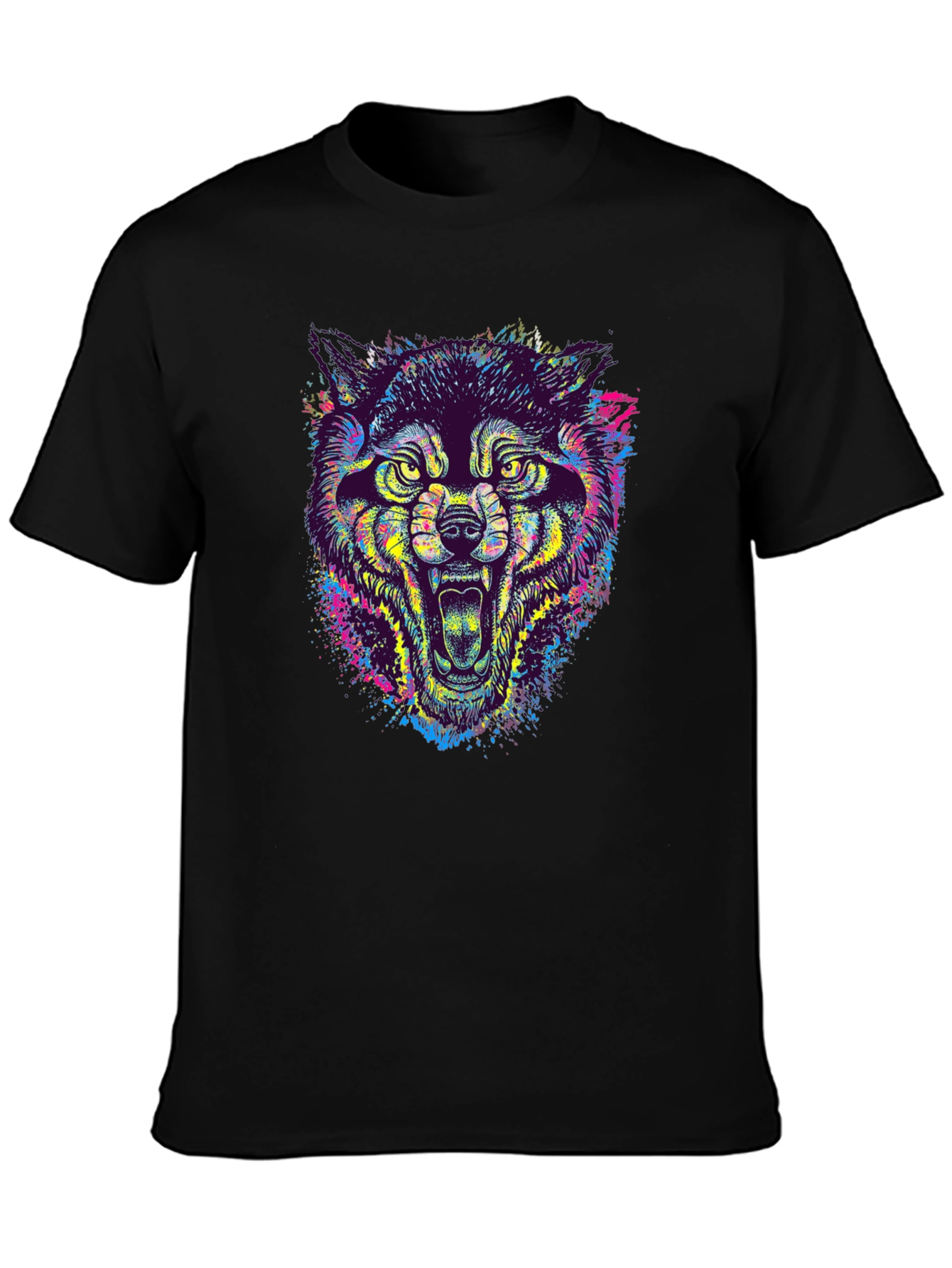 Colorful Wolf Graphic Tee - Unique Animal Print T-Shirt