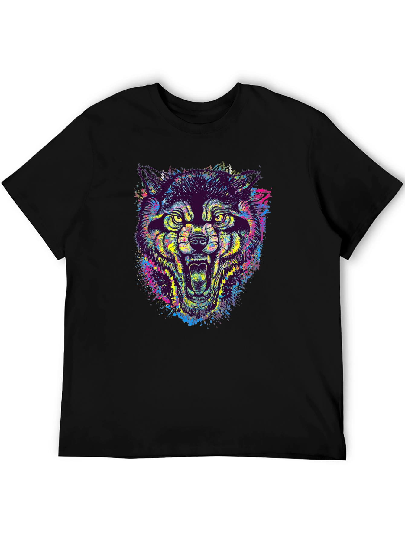 Colorful Wolf Graphic Tee - Unique Animal Print T-Shirt
