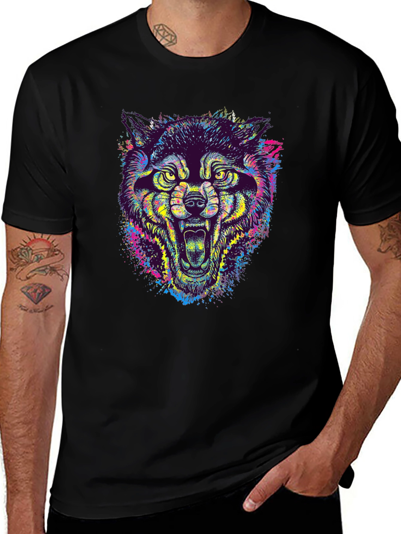 Colorful Wolf Graphic Tee - Unique Animal Print T-Shirt