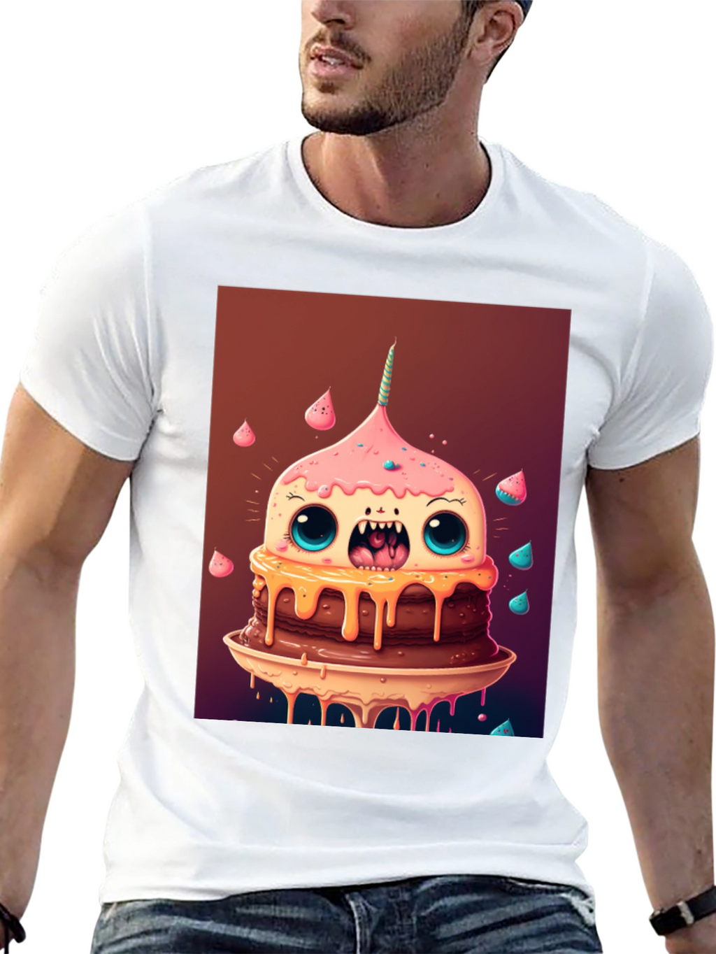 Monster Cake Graphic Tee - Unique Cartoon T-Shirt