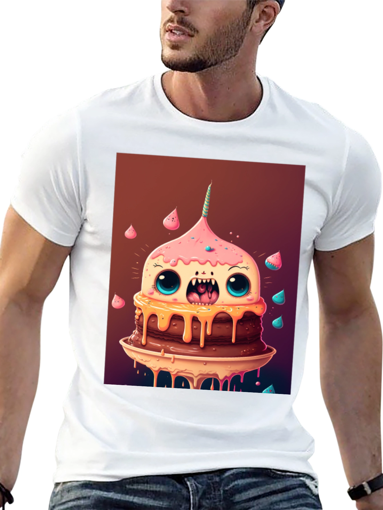 Monster Cake Graphic Tee - Unique Cartoon T-Shirt