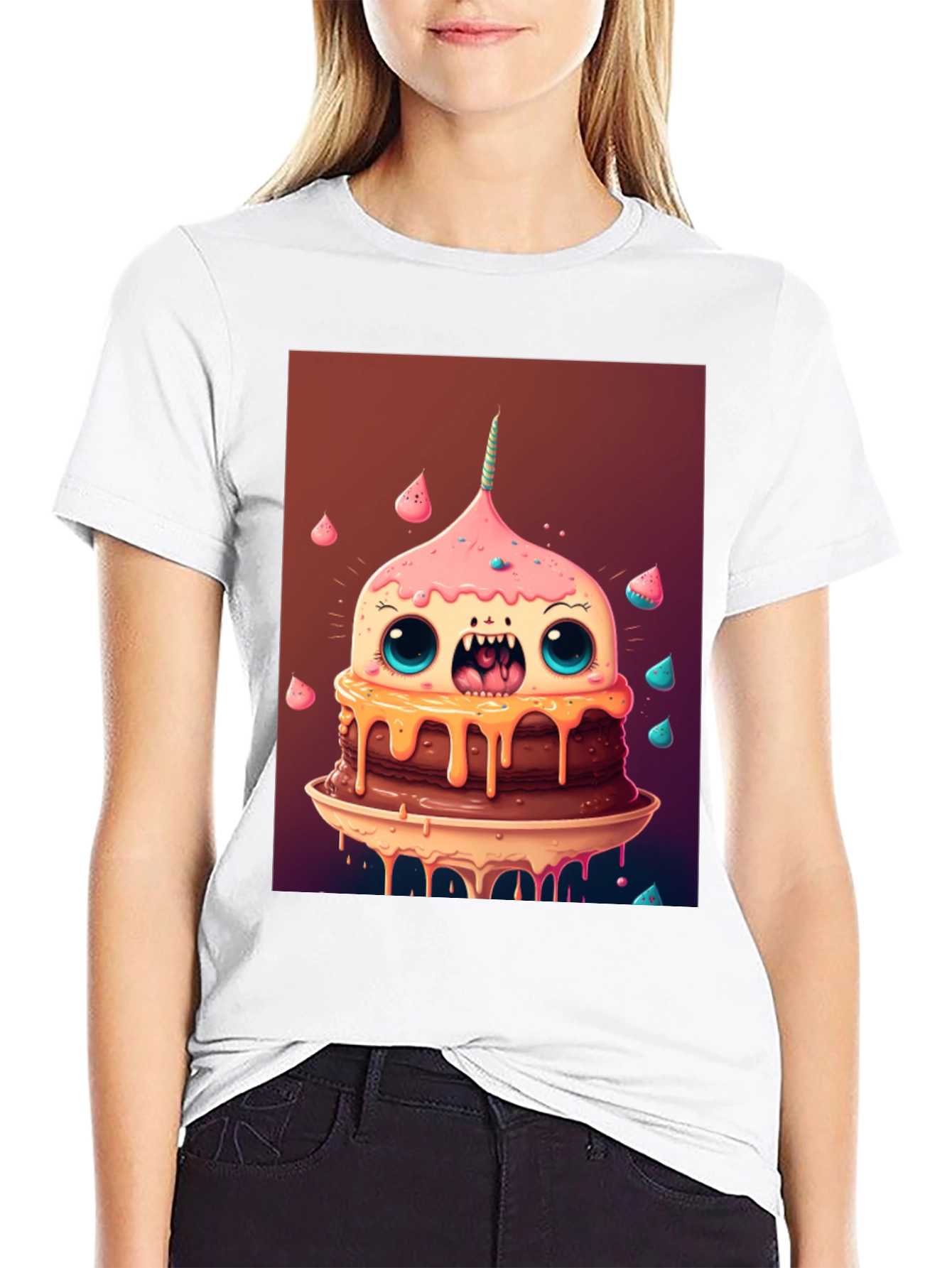 Monster Cake Graphic Tee - Unique Cartoon T-Shirt