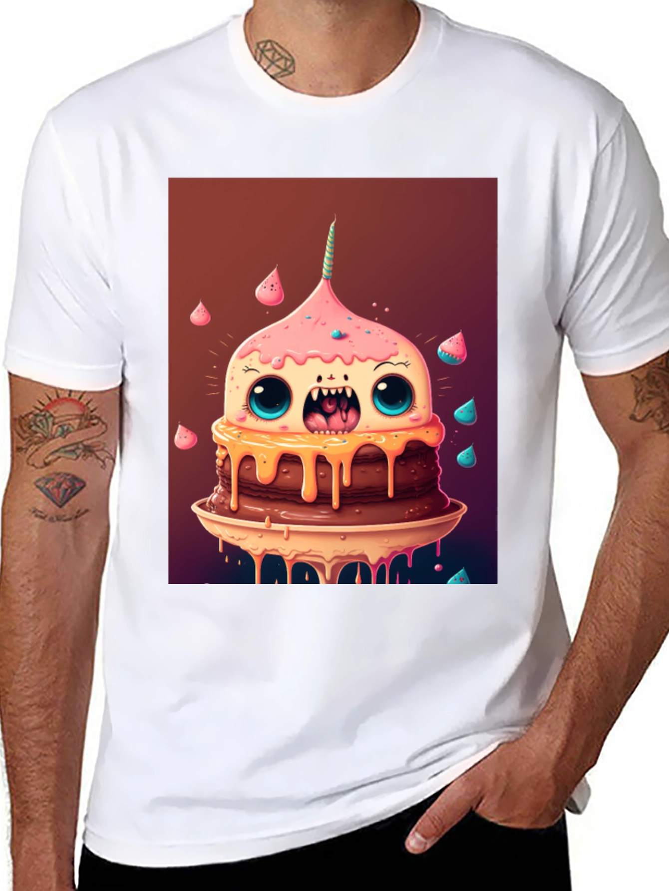 Monster Cake Graphic Tee - Unique Cartoon T-Shirt