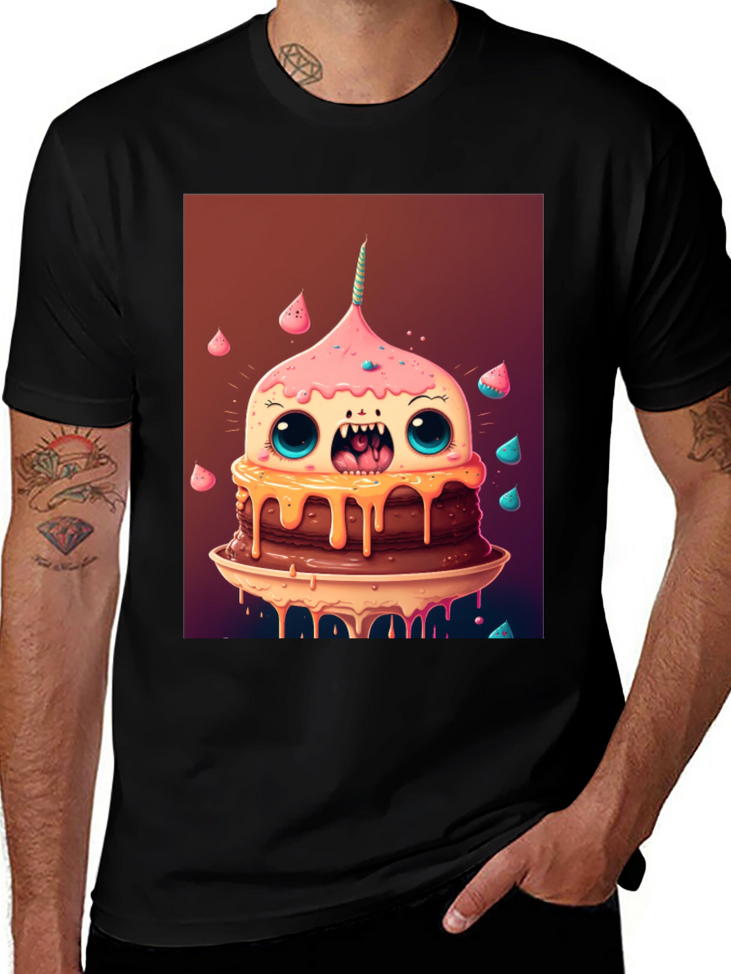 Monster Cake Graphic Tee - Unique Cartoon T-Shirt