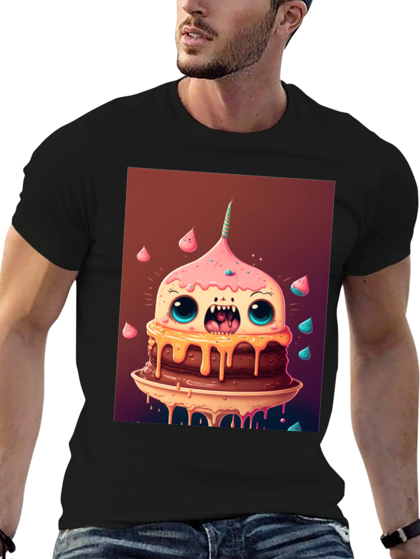 Monster Cake Graphic Tee - Unique Cartoon T-Shirt