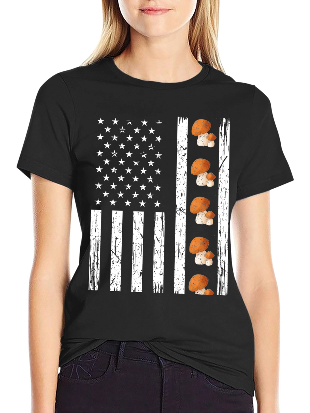 Mushroom American Flag Graphic T-Shirt
