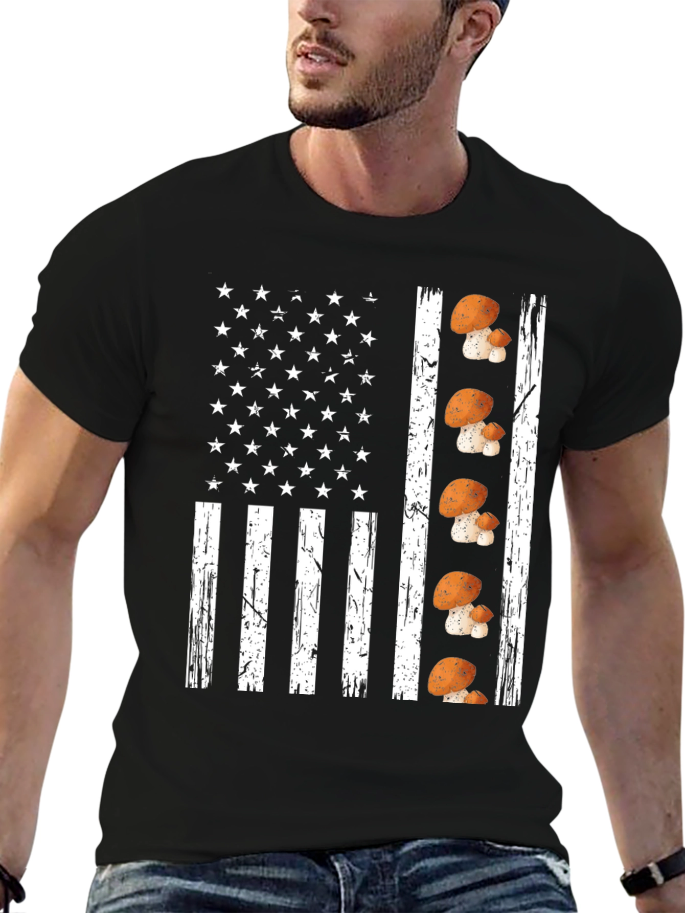Mushroom American Flag Graphic T-Shirt