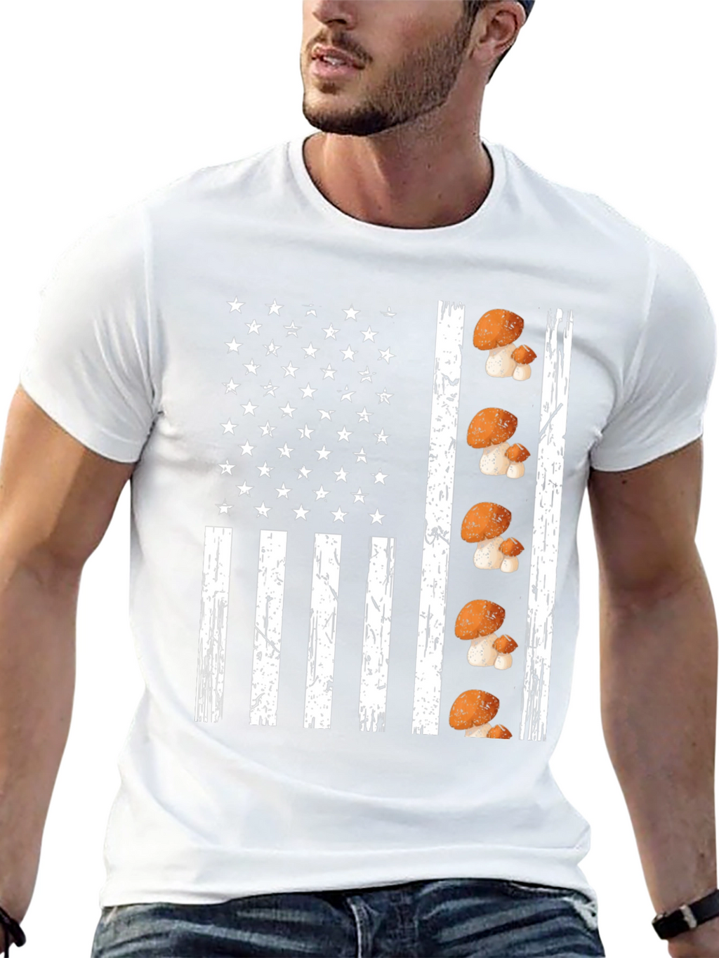 Mushroom American Flag Graphic T-Shirt
