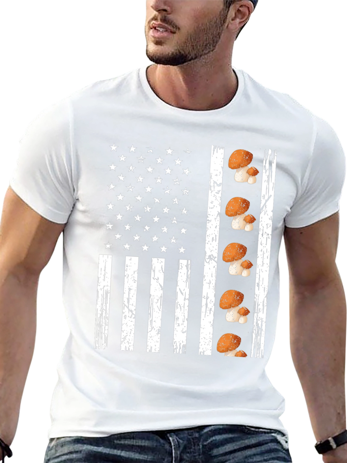 Mushroom American Flag Graphic T-Shirt