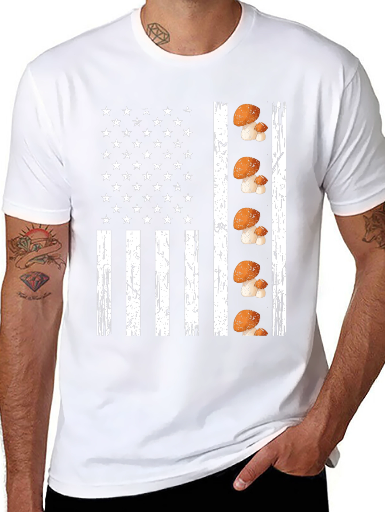 Mushroom American Flag Graphic T-Shirt