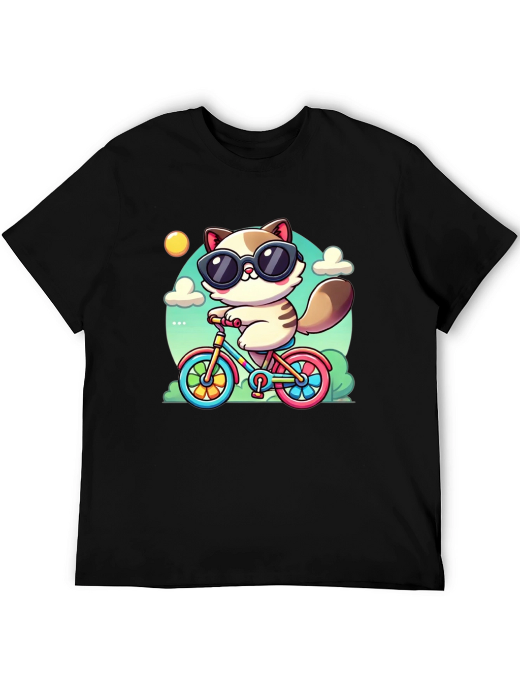 Cool Cat on Bike Graphic T-Shirt