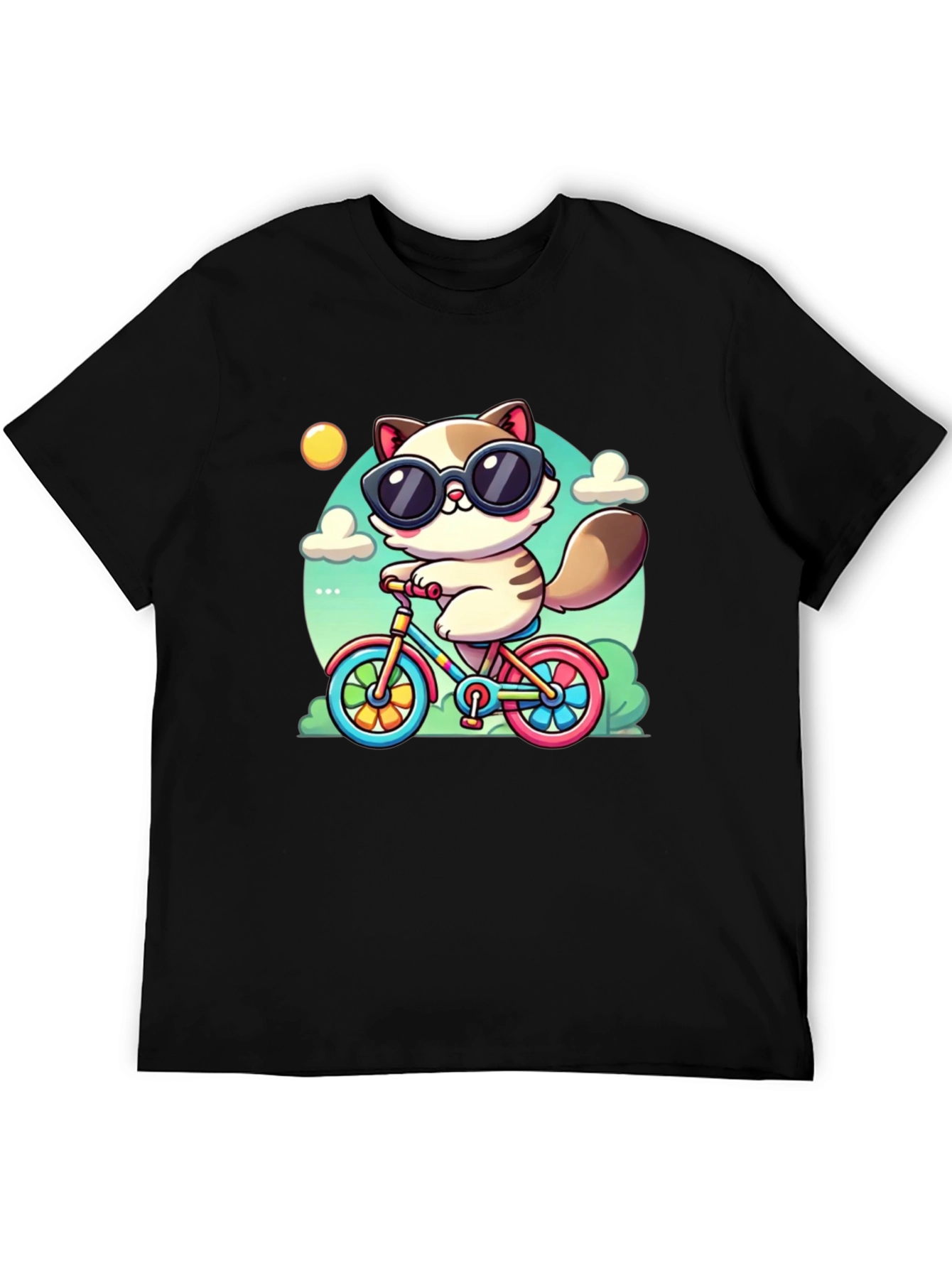 Cool Cat on Bike Graphic T-Shirt