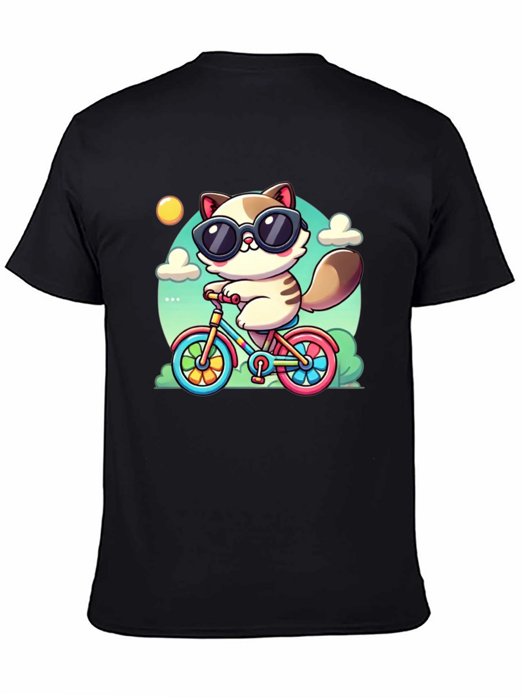 Cool Cat on Bike Graphic T-Shirt