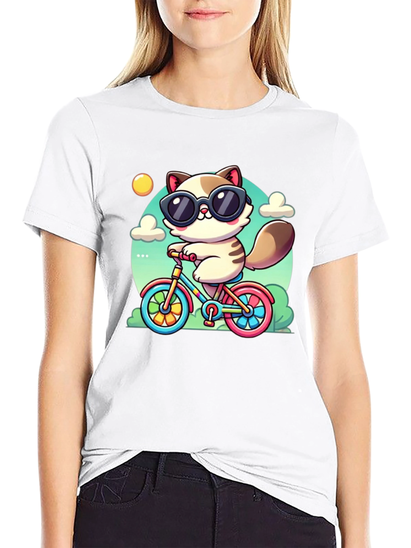 Cool Cat on Bike Graphic T-Shirt
