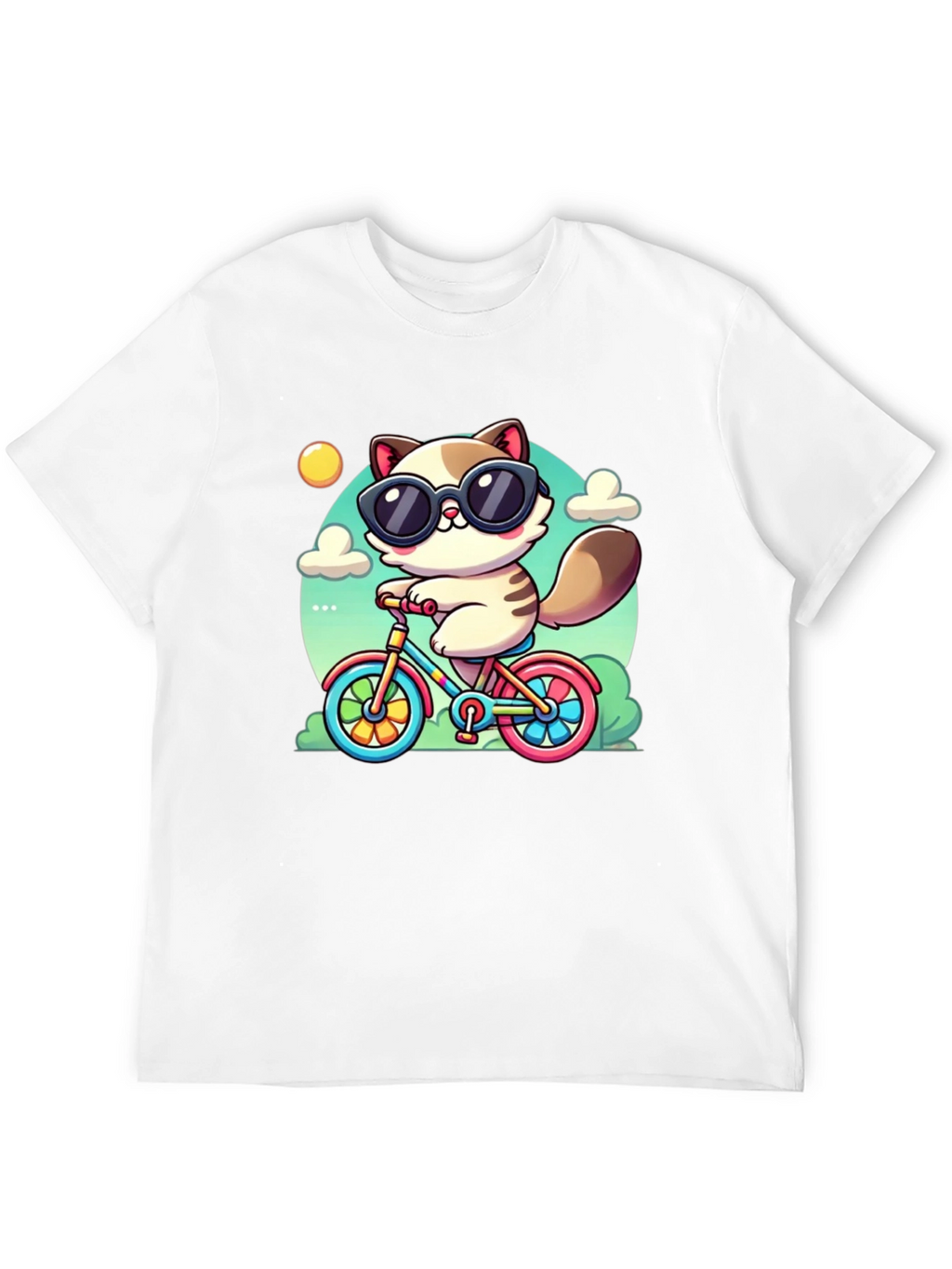 Cool Cat on Bike Graphic T-Shirt