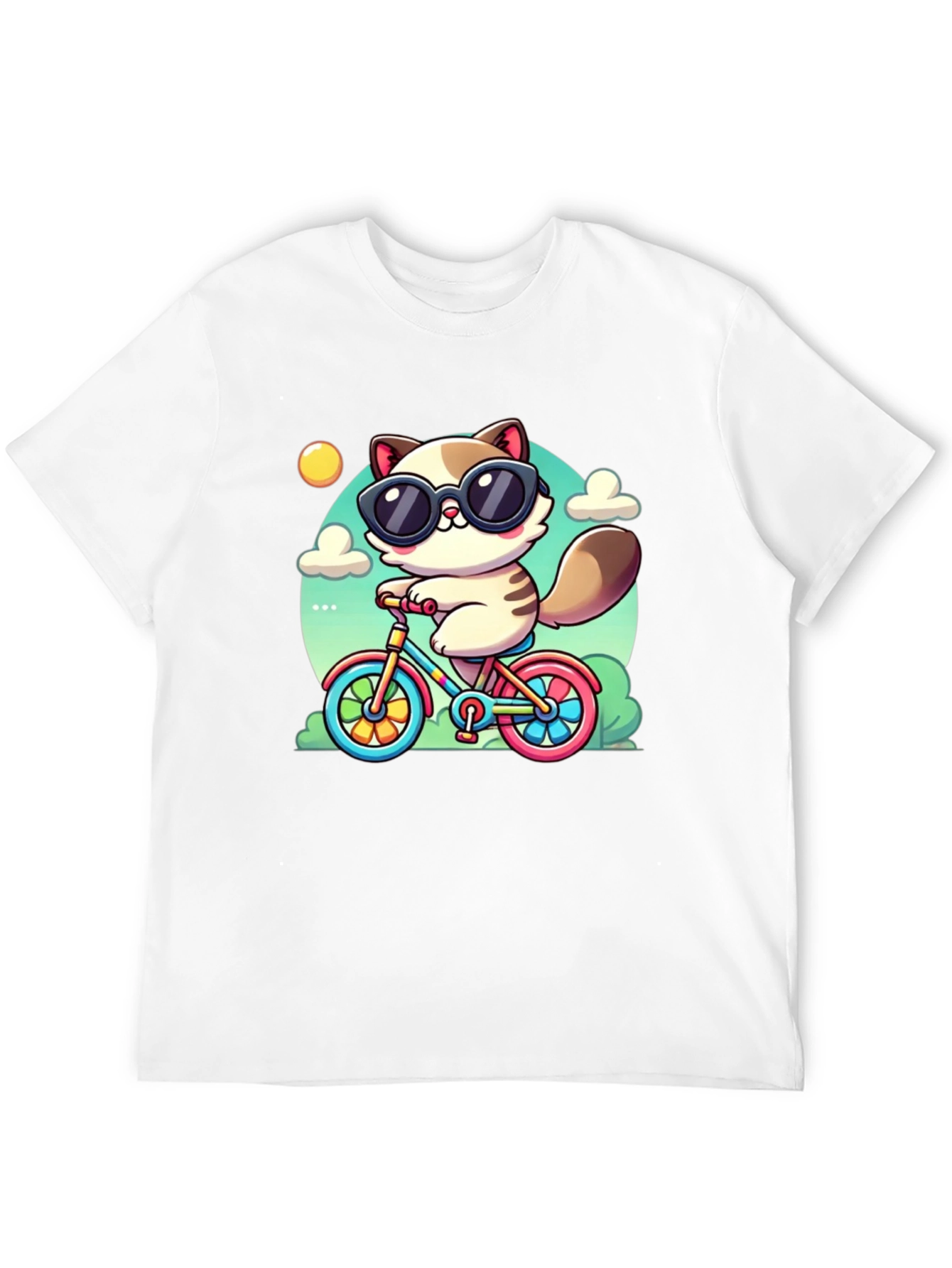 Cool Cat on Bike Graphic T-Shirt