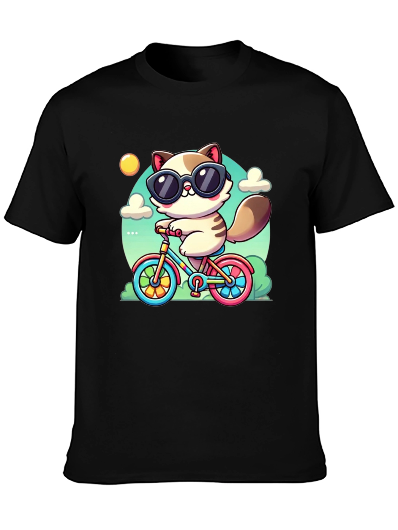 Cool Cat on Bike Graphic T-Shirt