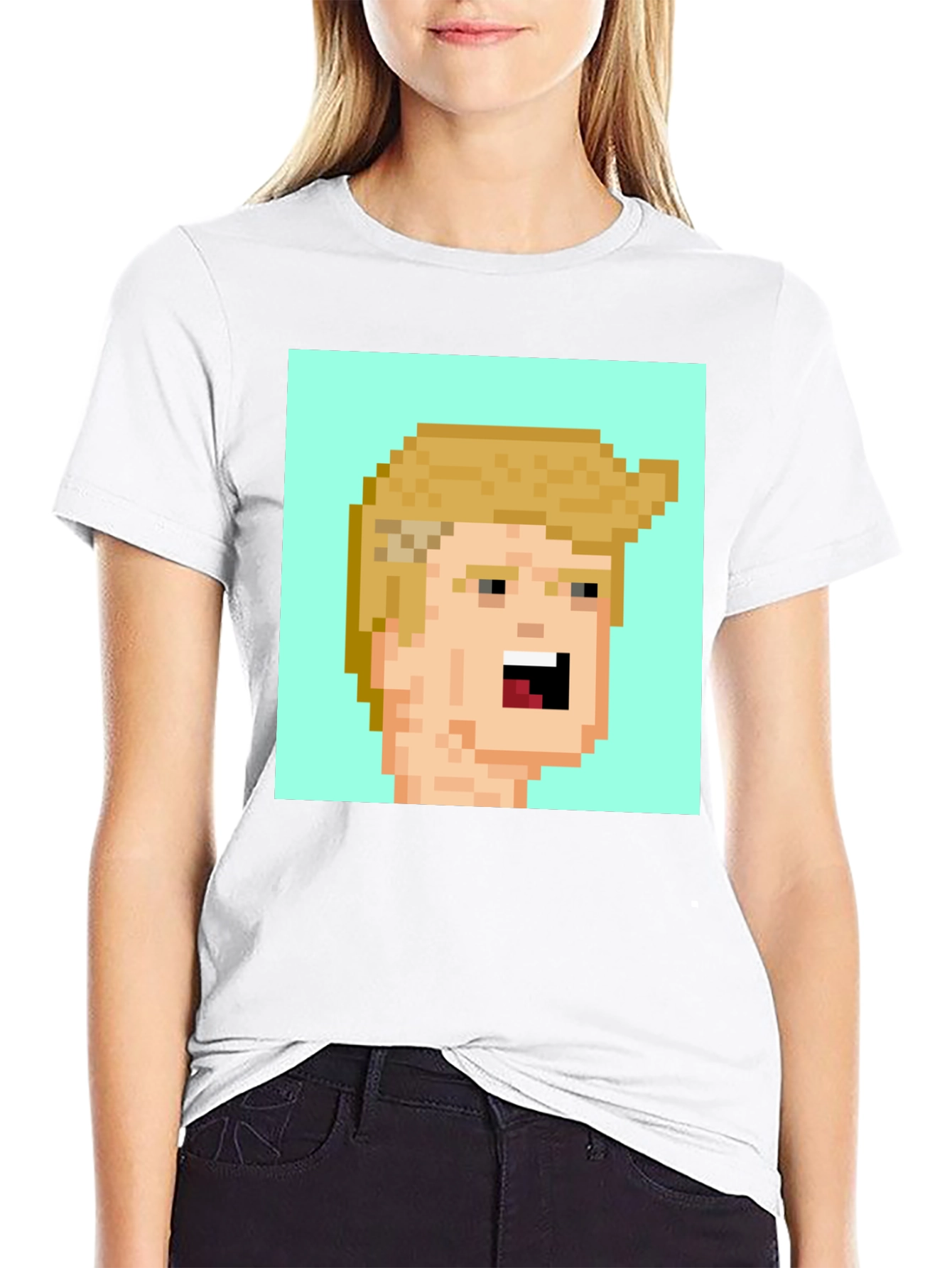 Pixel Art Trump Tee - Black Cotton Blend