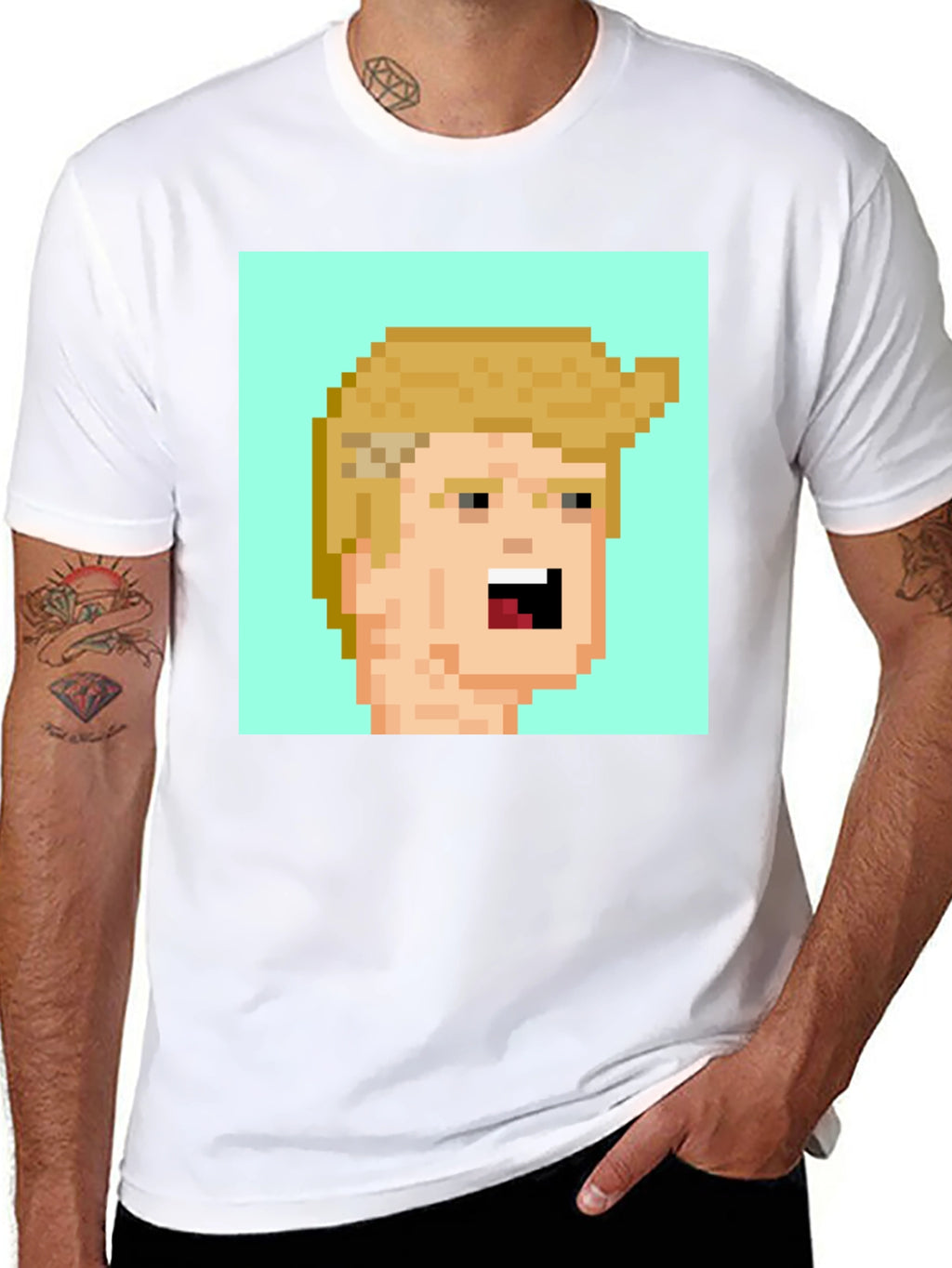 Pixel Art Trump Tee - Black Cotton Blend