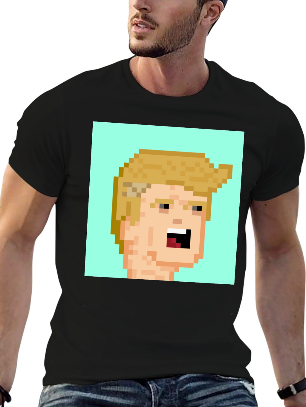 Pixel Art Trump Tee - Black Cotton Blend