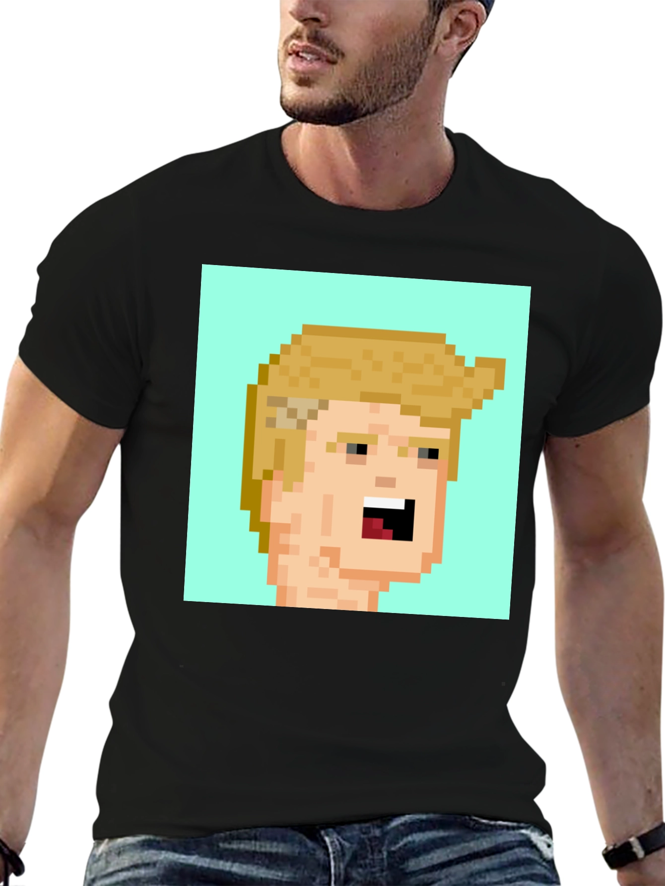 Pixel Art Trump Tee - Black Cotton Blend