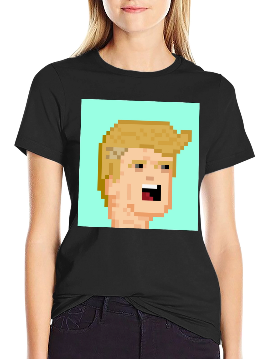 Pixel Art Trump Tee - Black Cotton Blend