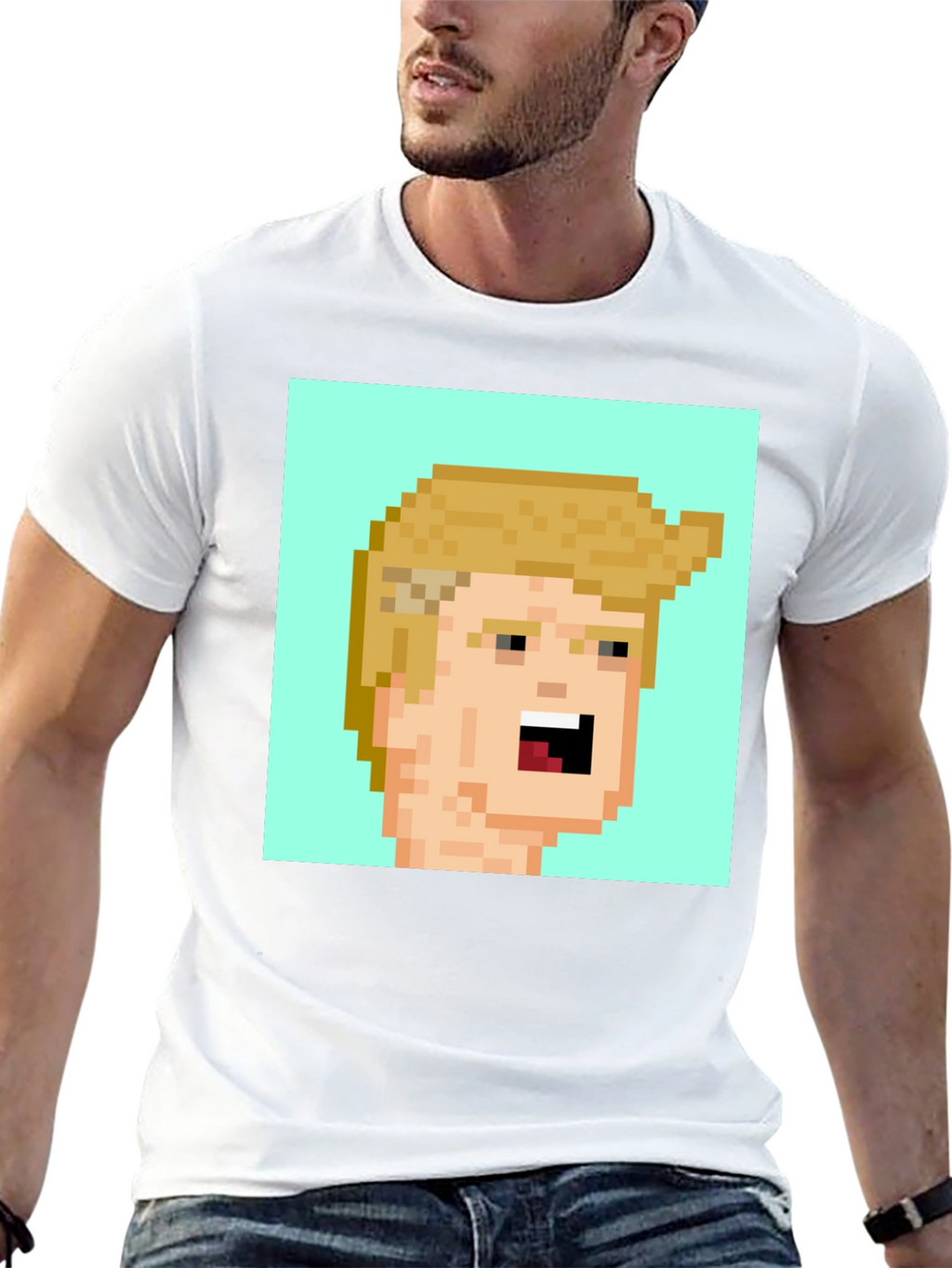 Pixel Art Trump Tee - Black Cotton Blend