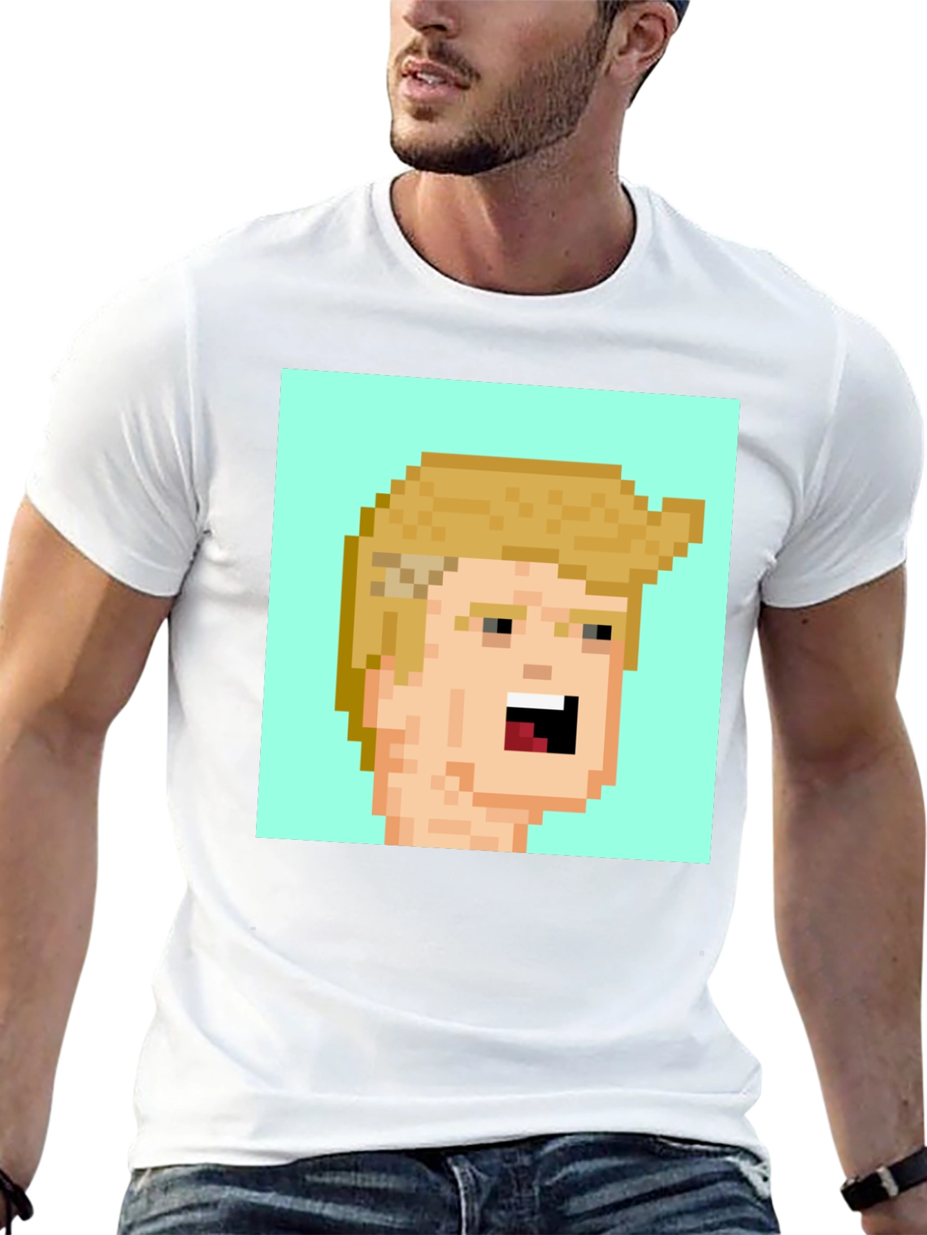 Pixel Art Trump Tee - Black Cotton Blend