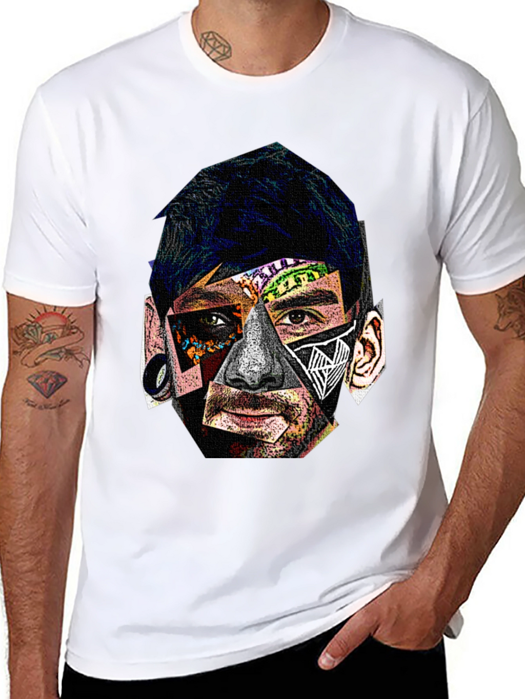 Abstract Portrait Graphic Black T-Shirt