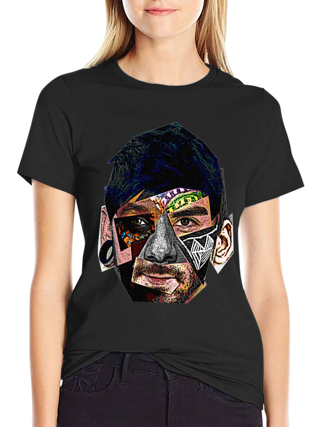 Abstract Portrait Graphic Black T-Shirt
