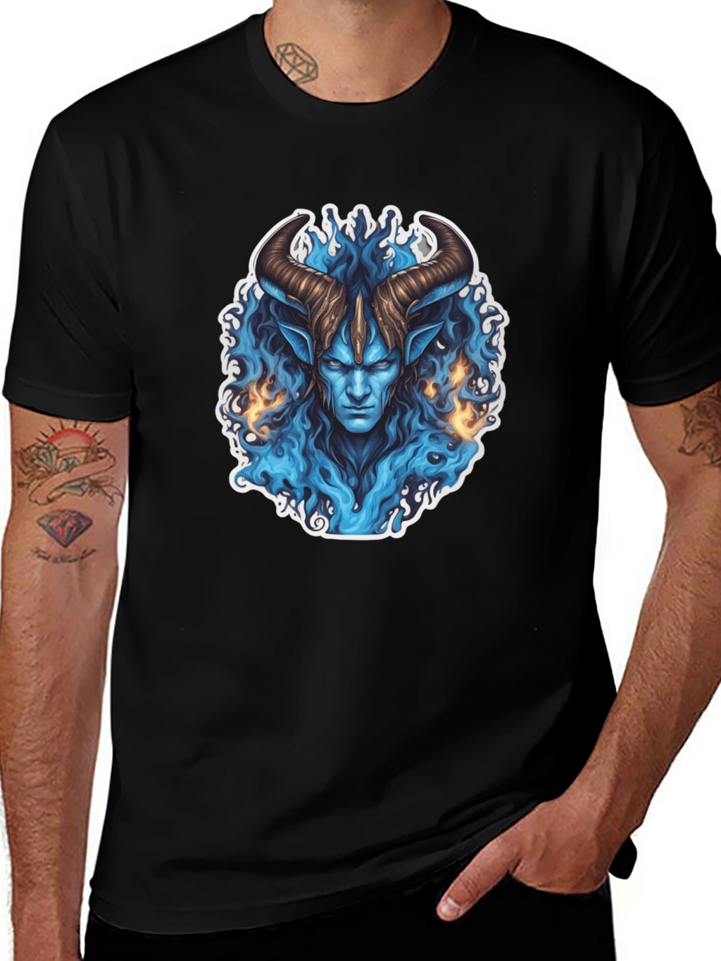 Mystic Demon Horned T-Shirt - Black