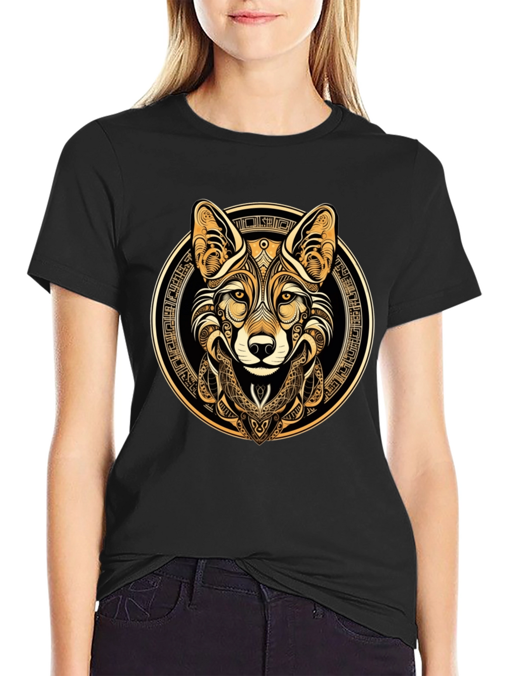 Tribal Fox Graphic Tee - Stylish Mens Black T-Shirt