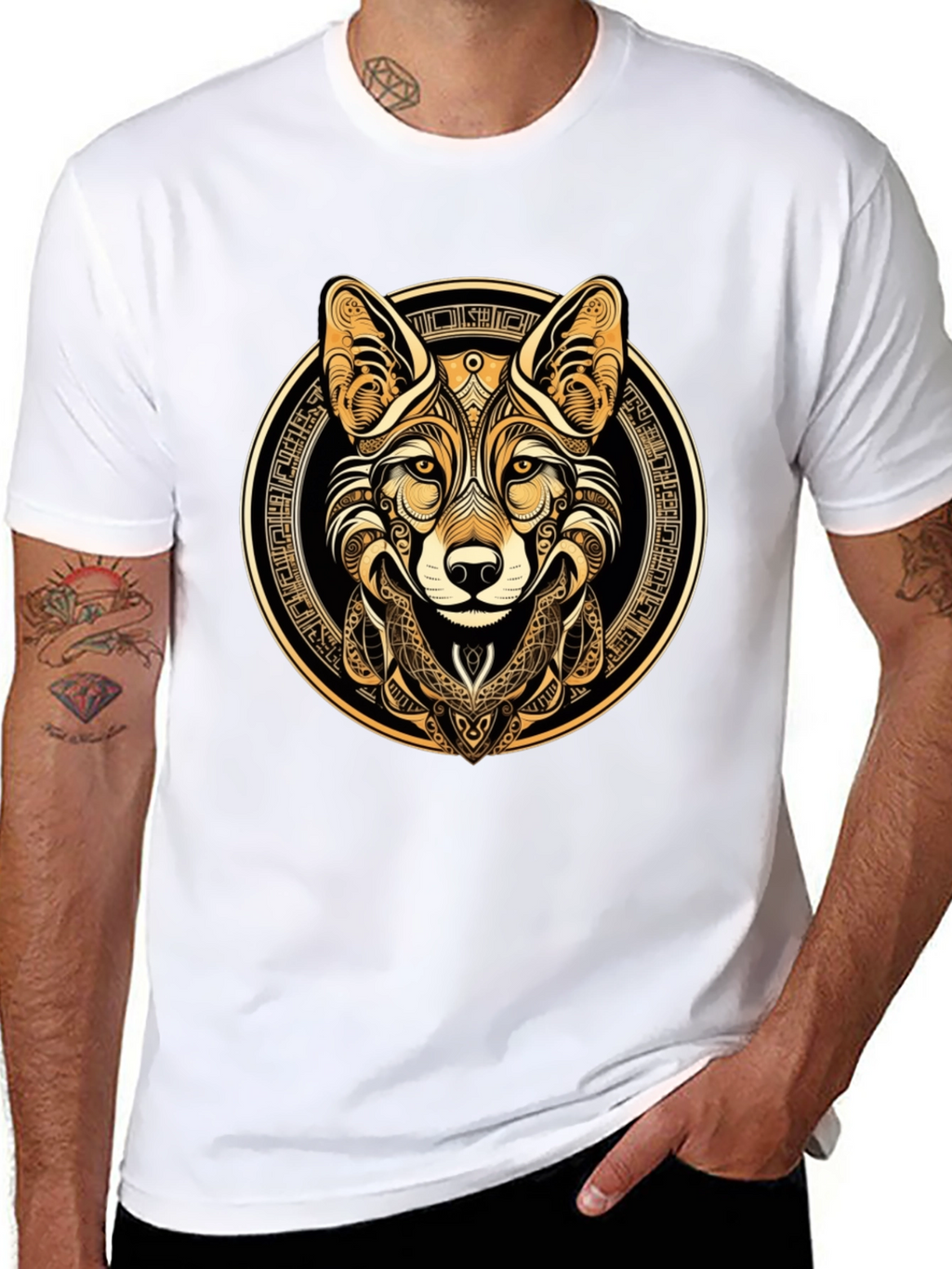 Tribal Fox Graphic Tee - Stylish Mens Black T-Shirt