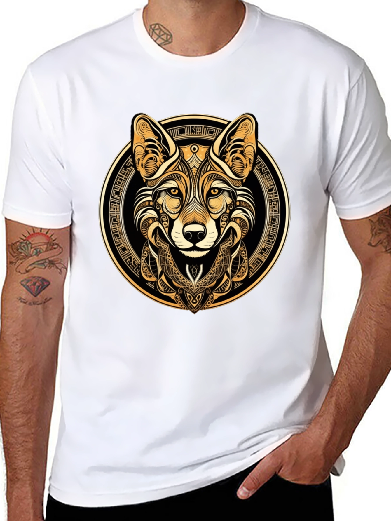Tribal Fox Graphic Tee - Stylish Mens Black T-Shirt
