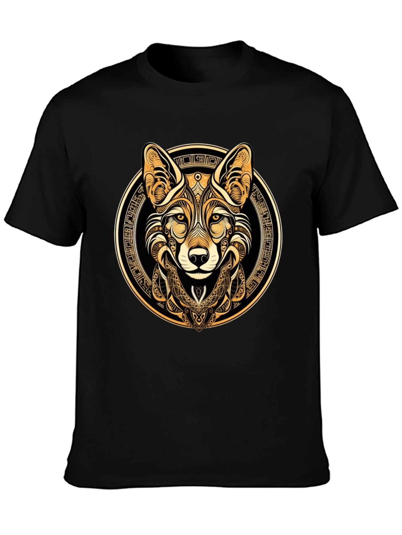 Tribal Fox Graphic Tee - Stylish Mens Black T-Shirt